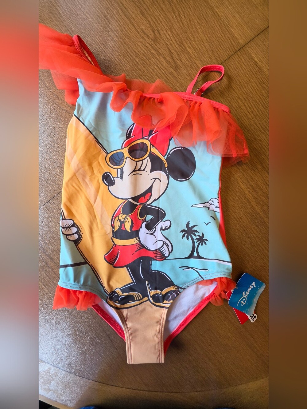 Disney Kids' Minnie Mouse One-Piece Swimsuit - Coral & Light Blue